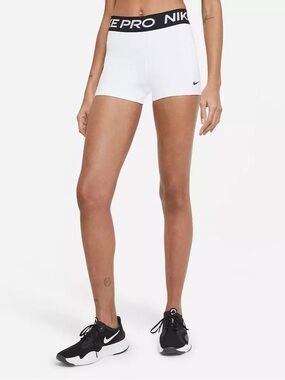 #9. Nike Pro White Women's Training Bike Shorts with Black Waistband
